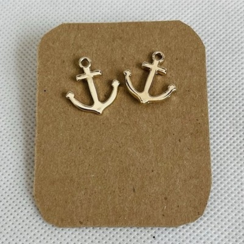 Gold Plated Anchor Charm Earrings Nautical Theme Vintage 0.75”x0.75” NWOT - Picture 4 of 5